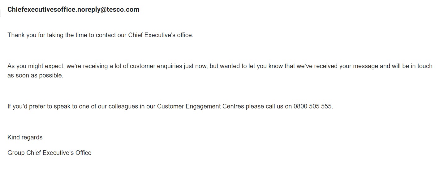 Tesco CEO email answer
